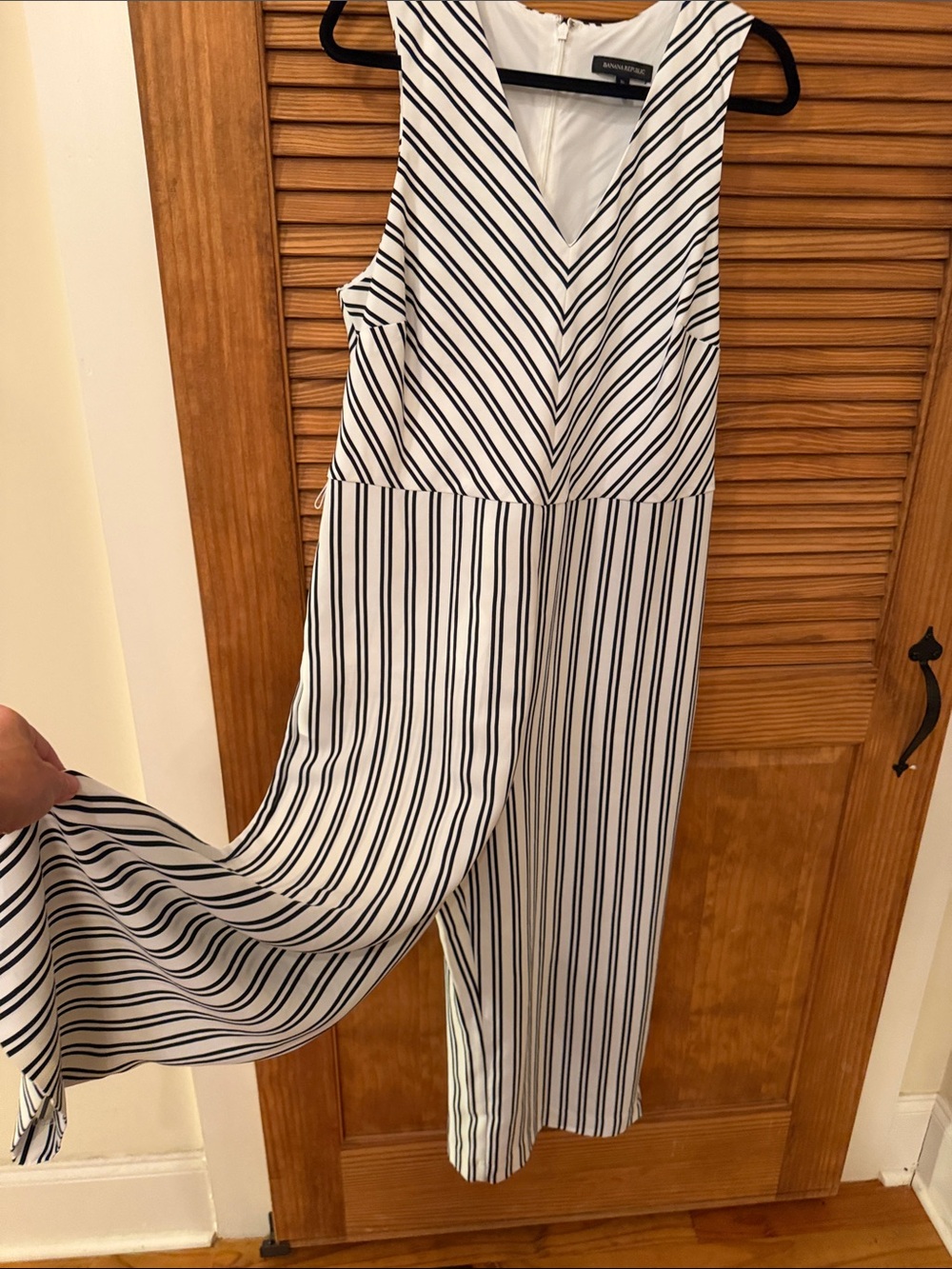 Banana Republic Navy and White Striped Sleeveless Jumpsuit-16 with belt